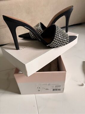 Chinese Laundry Black Crystal Slide Stiletto Heels